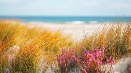 Colorful grasses and flowers in the dunes, generative AI