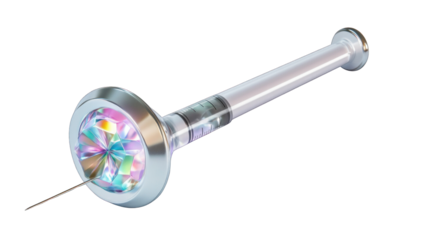 A silver syringe with a colorful design on it