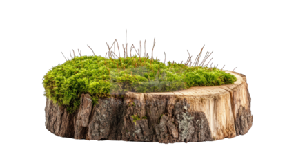 A mossy log sits on a white background