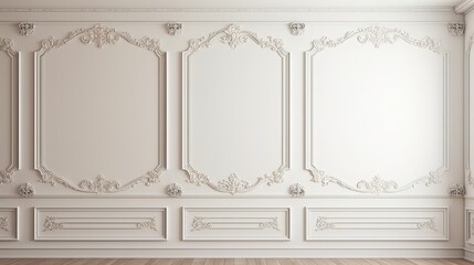 Obraz premium A classic interior wall featuring ornate moldings and a subtle color palette, offering an elegant and sophisticated aesthetic.