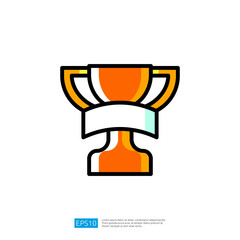 Stylized Trophy Icon Representing Achievement and Victory with Orange Color and Decorative Elements