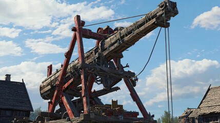 Medieval Siege Trebuchet under a Cloudy Sky