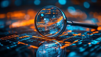 Data investigation magnifying glass research analyzing business data concept digital insights