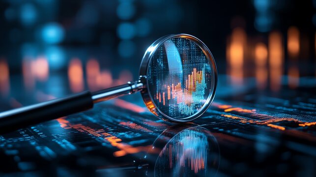 Data analysis research magnifying glass business concept exploring data insights examination