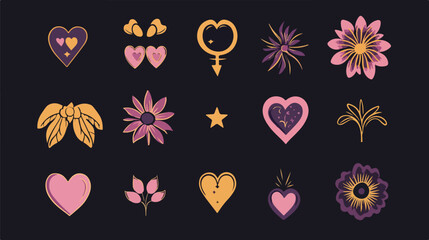  Icon Set of Feminine Symbols for Women’s Day, International Womens Day