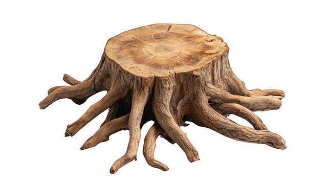 A large tree stump with many branches sticking out of it