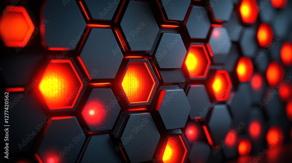 Leinwandbilder abstract 3d rendering of glowing red hexagons on dark background.
