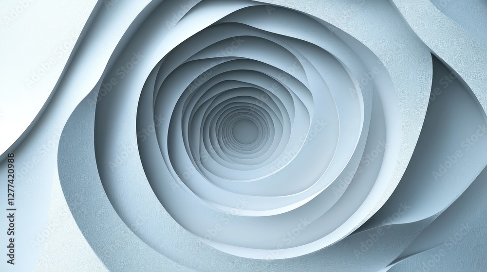 Poster abstract 3d rendering of swirling, concentric light blue circles creating a hypnotic vortex or tunne