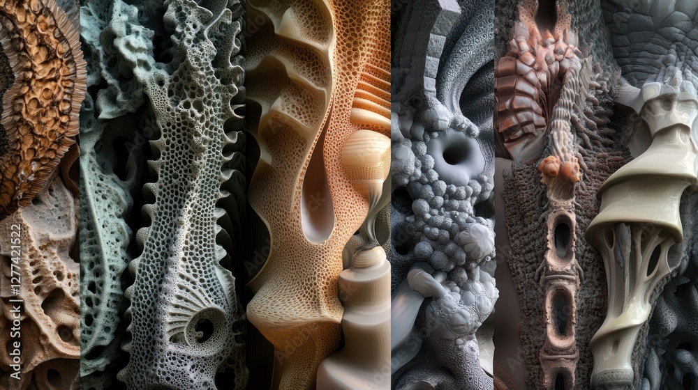Aufkleber abstract 3d-rendered organic textures and shapes in various colors and forms.