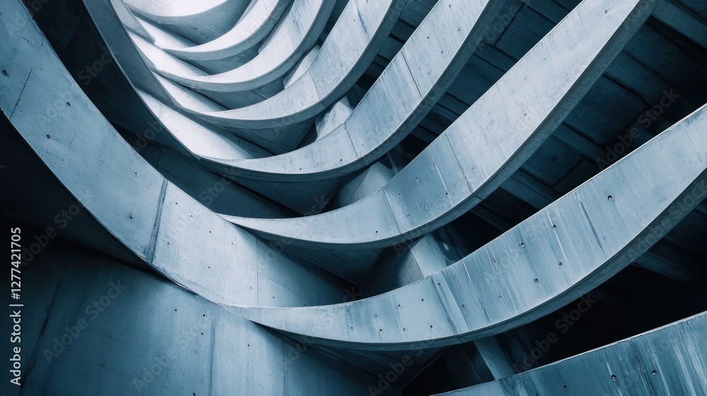 Poster abstract architectural curves of concrete building interior.
