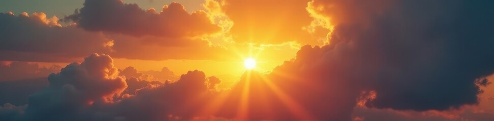 Fototapeta premium Golden sunrise bursts through dramatic cloudscape , picturesque, breathtaking