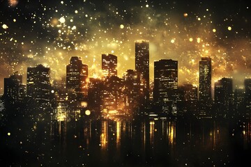 Fototapeta premium Dark night city scene, filled with sparkling city lights, creating an atmosphere of mystery and suspense