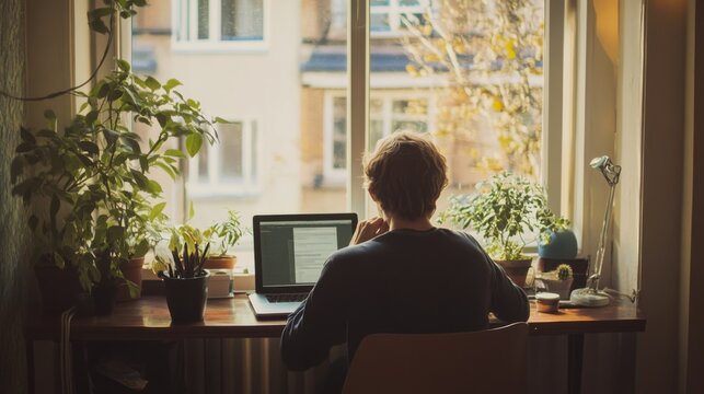 Chronic back pain from extended sitting at a desk at home. Featuring discomfort and stress
