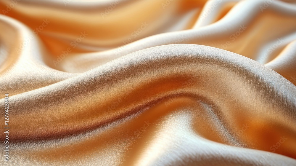 Poster abstract background of smooth, luxurious, peach-colored satin fabric with elegant waves and folds.