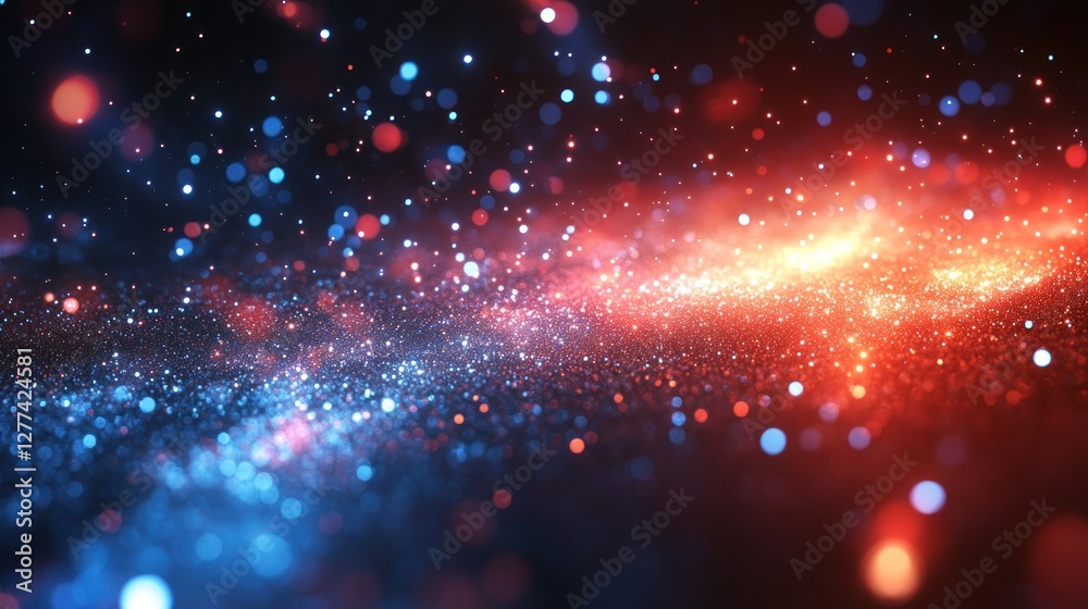 Poster Abstract background with blue and red glowing particles.