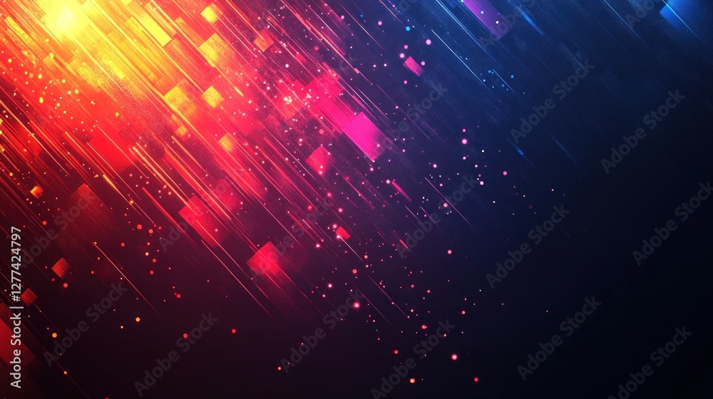 Poster abstract background with diagonal glowing lines in red, orange, and blue hues.