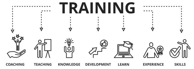 Banner Training concept. Keywords and vector icons