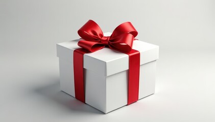 Fototapeta premium A pristine white gift box adorned with a classic red bow , item, christmas, detail