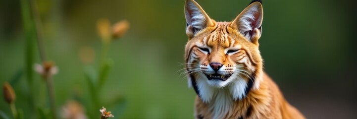 Obraz premium Cheeky lynx, half-closed eyes, amused expression, mammal, fun