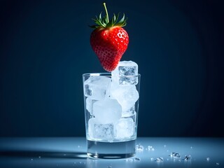 Strawberry   Ice Cubes in Glass  Refreshing Summer Drink