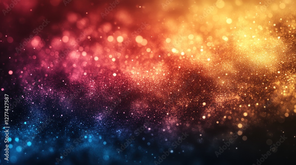 Aufkleber abstract background with red, orange, and blue bokeh lights and particles.