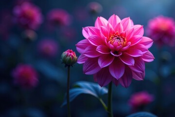 Obraz premium Vibrant dahlia blooms, futuristic twilight hues , nature, dahlia, colorful