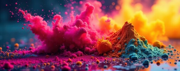 Vibrant coloured powder burst, dynamic splash , element, chromatic