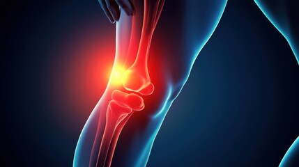 Obraz premium a Knee Joint, Showing Inflammation with a Red Glow to Indicate Arthritis, Injury, or Joint Pain