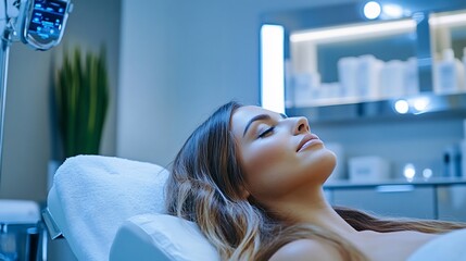 Serene Woman Relaxing During a Spa Treatment in a Modern Clinic