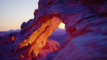 An arch in the desert at sunset, casting beautiful shadows on its, generative AI