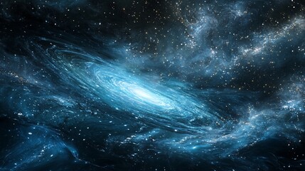 Fototapeta premium Vibrant Blue Galaxy with Swirling Nebula and Sparkling Stars in Deep Space