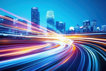 Fototapeta premium Dynamic Urban Landscape at Night with Light Trails in a Modern City with Futuristic Vibe and Abstract Motion