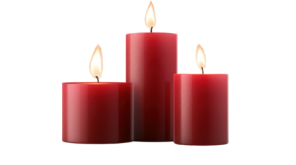 three red candles isolated on white background 