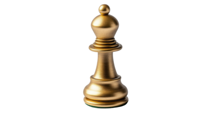 Golden pawn chess piece isolated on white background 