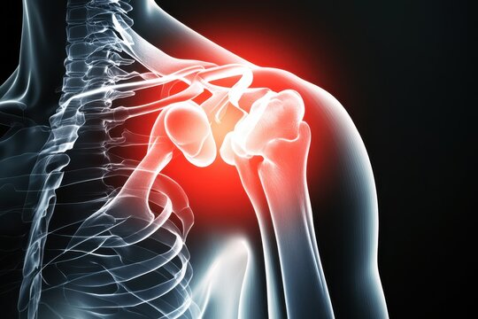 a Shoulder Joint with a Subtle Red Flare, Depicting Rotator Cuff Injuries, Muscle Strain, or Frozen Shoulder