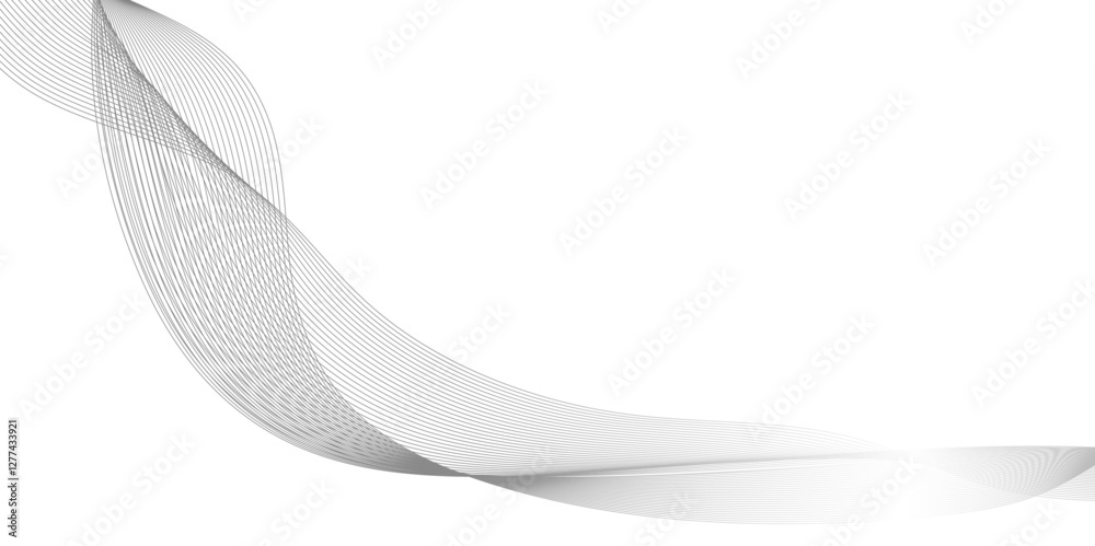 Wall mural abstract grey wave line texture background, black gradient smooth curve shape isolated on transparen