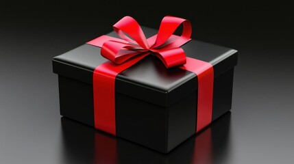 Elegant Black Gift Box with Red Ribbon: A Symbol of Celebration