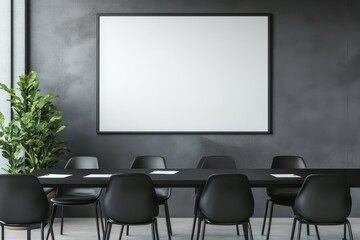 Modern minimalist conference room with blank poster.