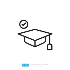 Graduation Cap Icon with Checkmark Symbolizing Academic Success and Achievement in Education