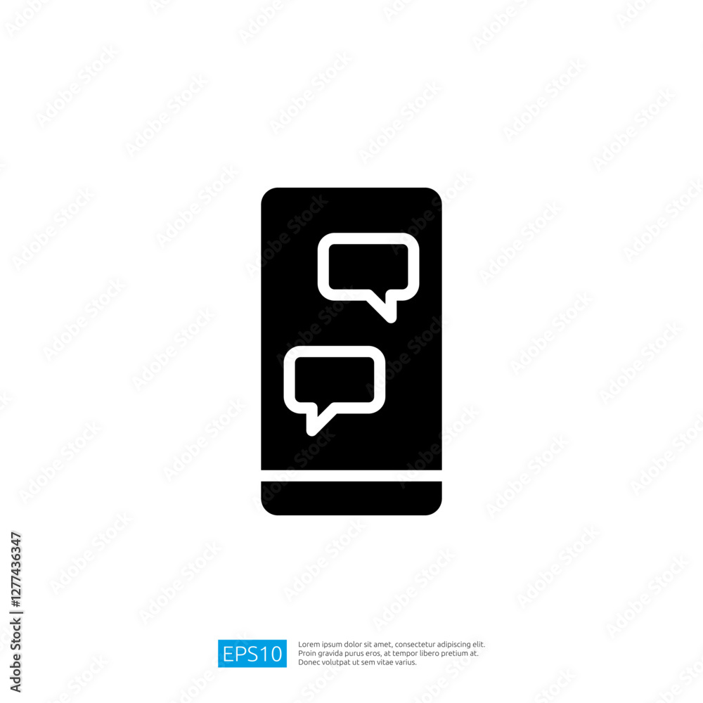 Poster mobile icon representing communication and messaging with chat bubbles on smartphone screen in digit