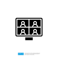 Icon representing a virtual video conference call screen with remote participants engaged in an online business meeting