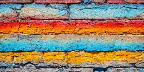 Obraz premium Colorful Painted Brick Wall Texture, Colorful Aged Brick Wall Texture, Restoring Vintage Multicolor Concrete Block Walls.