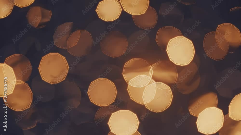 Aufkleber defocused warm golden bokeh lights on a dark background, close-up view. festive illumination and cel