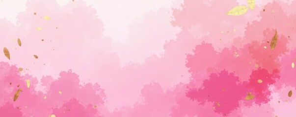 Soft pink watercolor backdrop, subtle gold leaf streaks , feminine, gold leaf