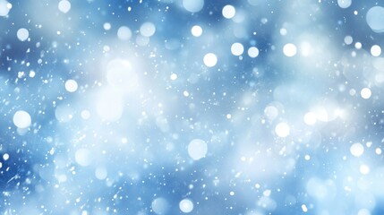 Obraz premium Abstract blue bokeh background with white light spots, simulating snowfall.