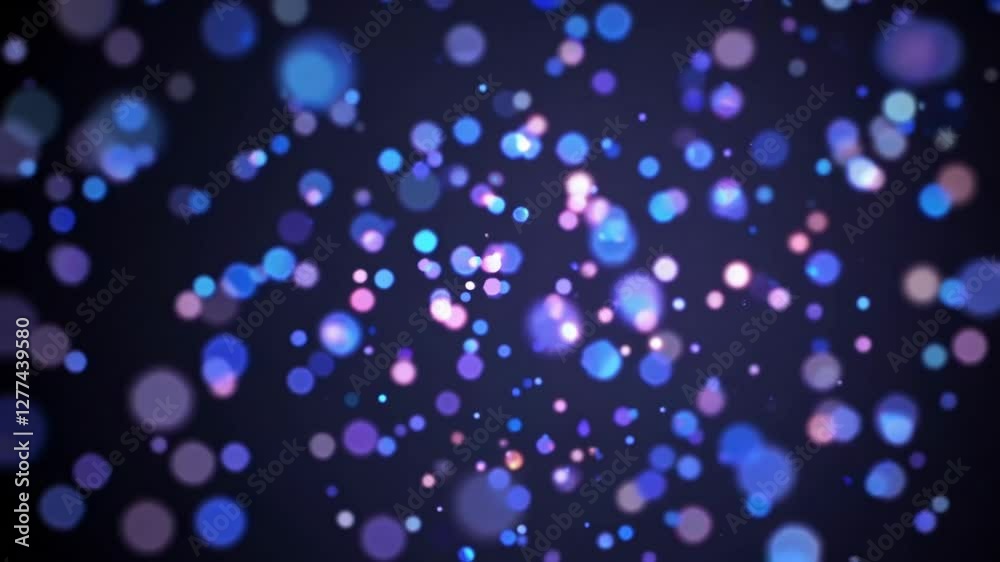 Poster abstract background with blue and purple bokeh lights on a dark backdrop, creating a dreamy and fest