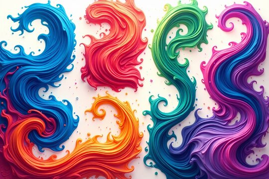 Set of vibrant swirls and curves in various colors for artistic projects, vibrant, swirls, set