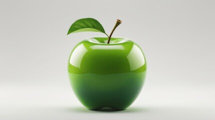 Green Apple with Leaf, Shiny, Healthy, Fresh Fruit