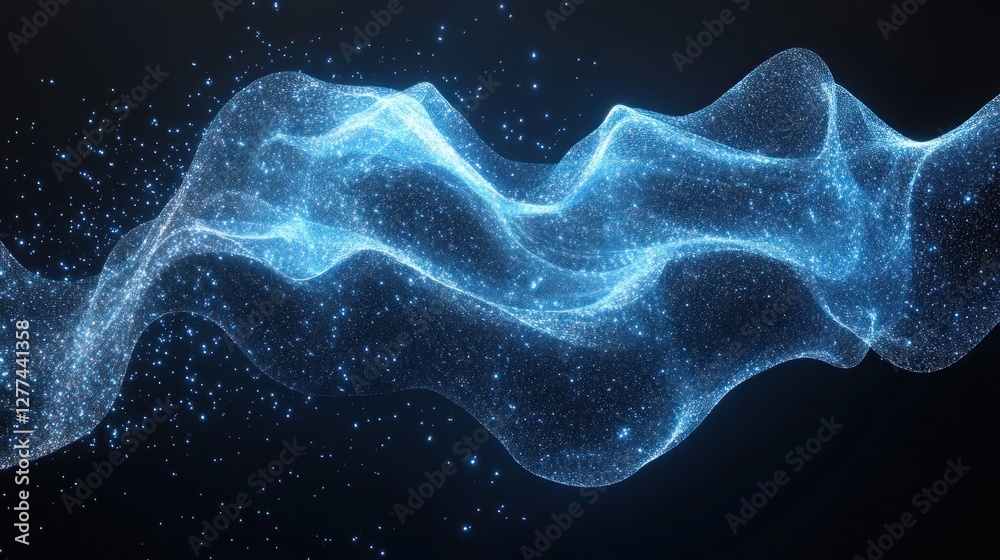 Poster Abstract blue glowing wave particle motion design.