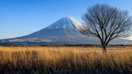 Fototapeta premium Majestic Mount Fuji: A Serene Winter Landscape